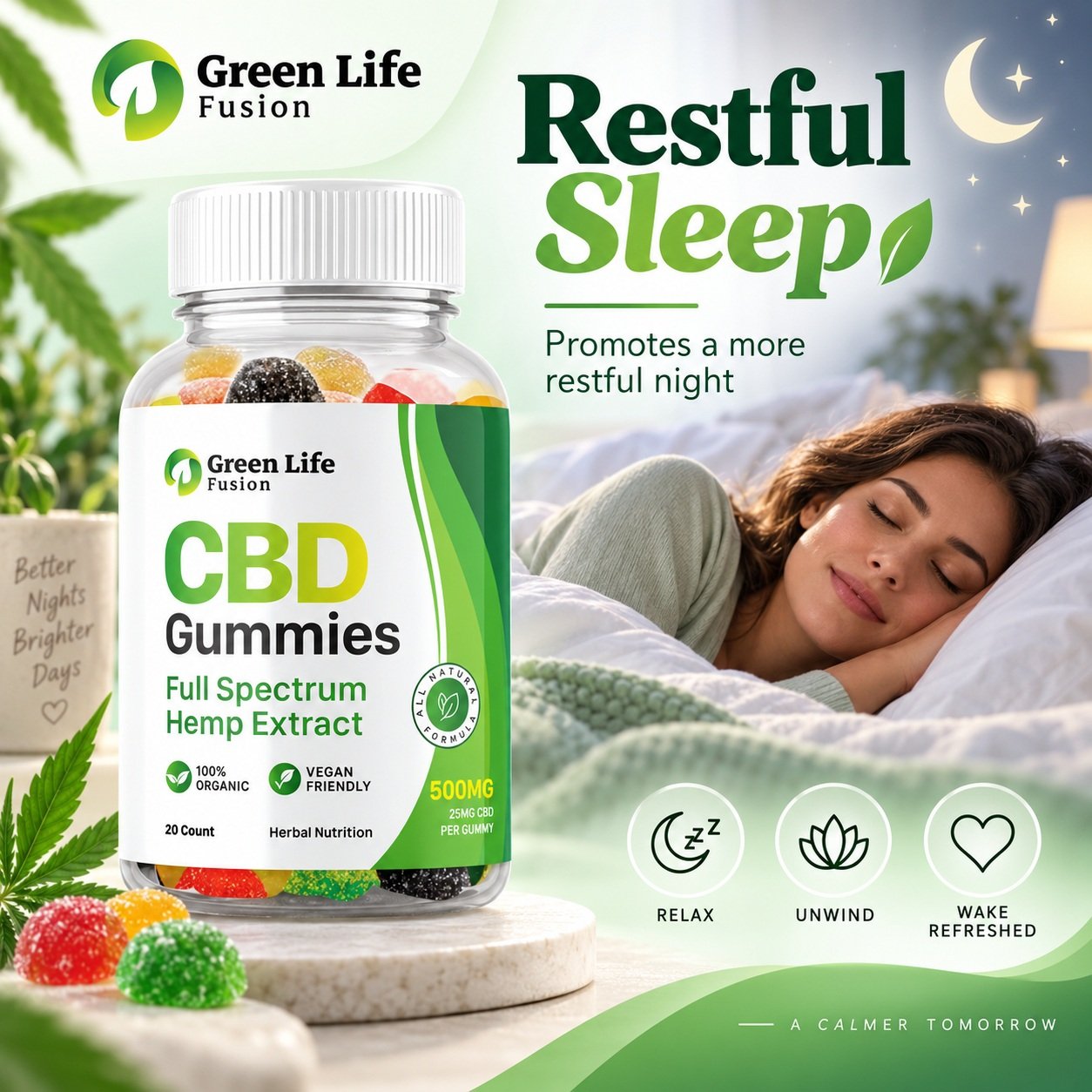 Restful sleep themed Green Life Fusion creative